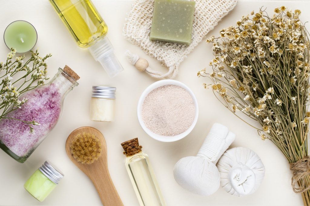 Spa homemade skin care and body cosmetics with natural ingredients.